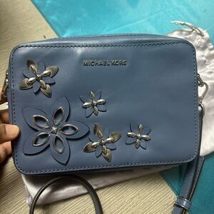 Michael Kors Blue Crossbody Bag with Floral Accents